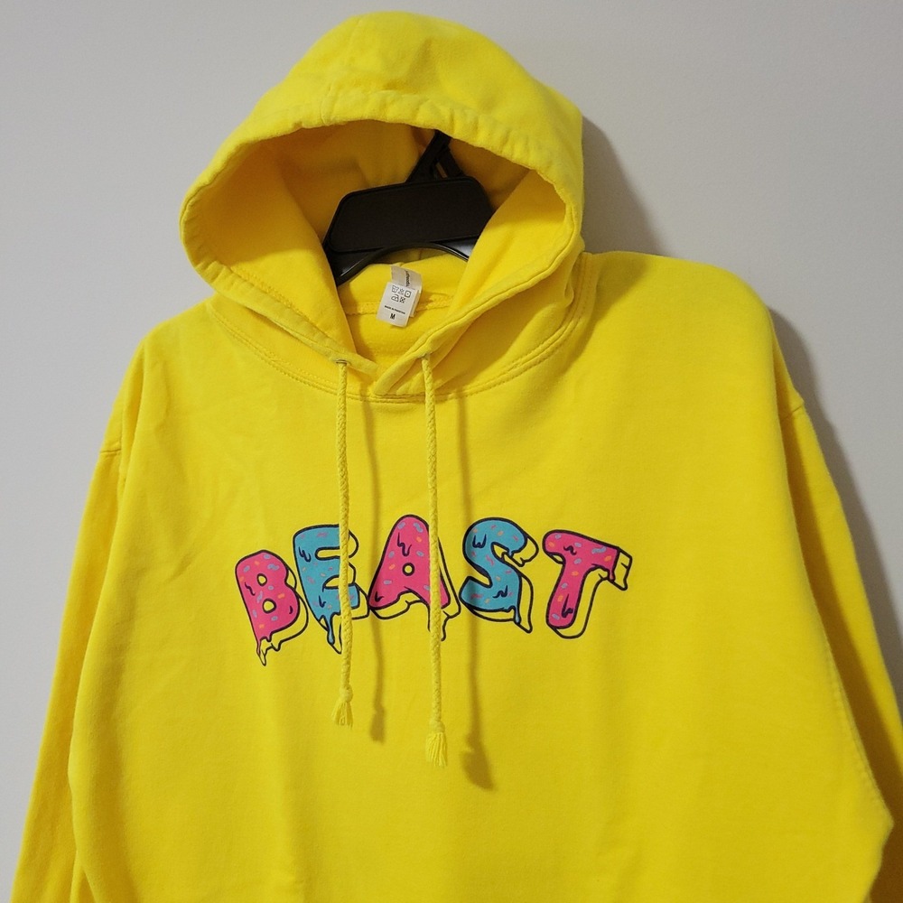 MrBeast Hoodie Mens M Yellow Beast Logo Graphic Pullover YouTube Streetwear